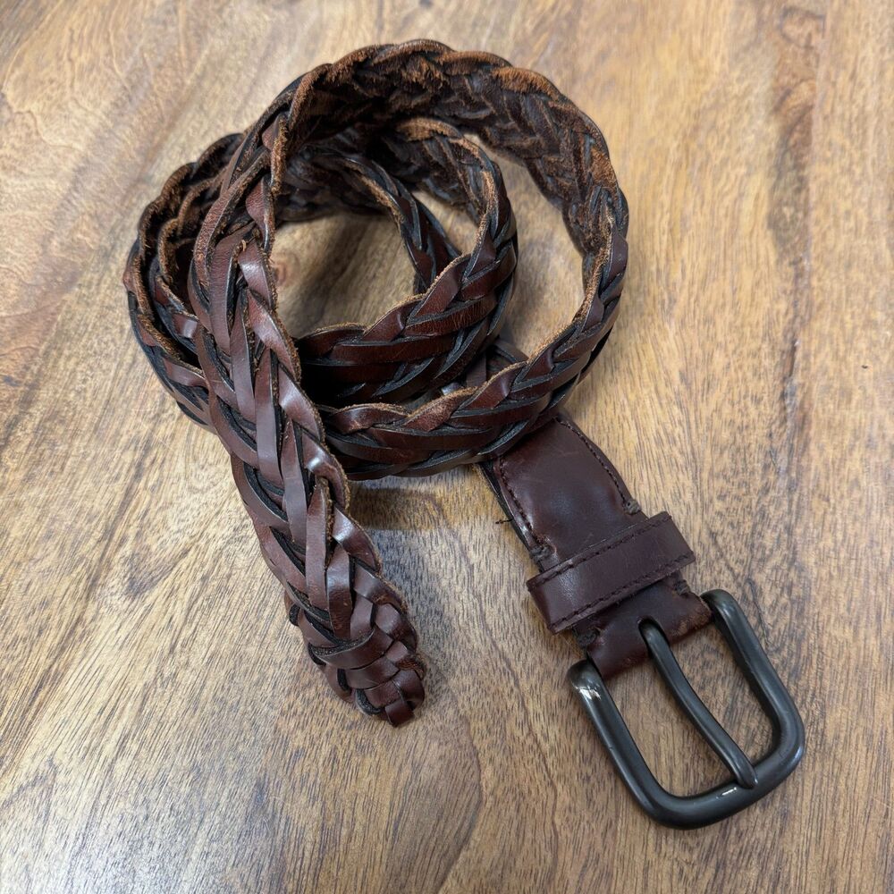 Fossil Braided Leather Belt Chocolate Brown